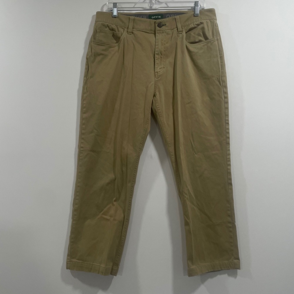 Orvis Mens Khaki Stretch Cotton Chino Pants Tan Straight Leg 34x30